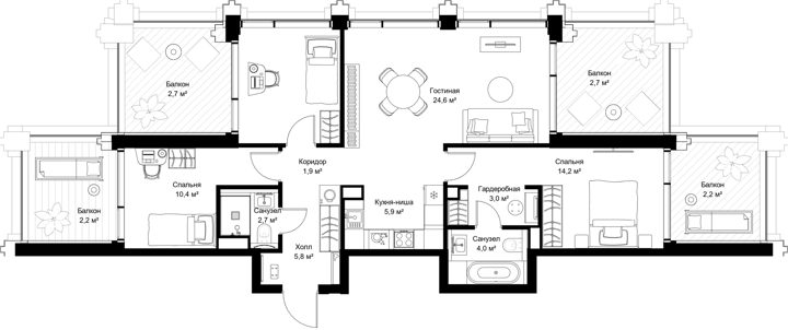 3-комнатная квартира, 92,8 м²