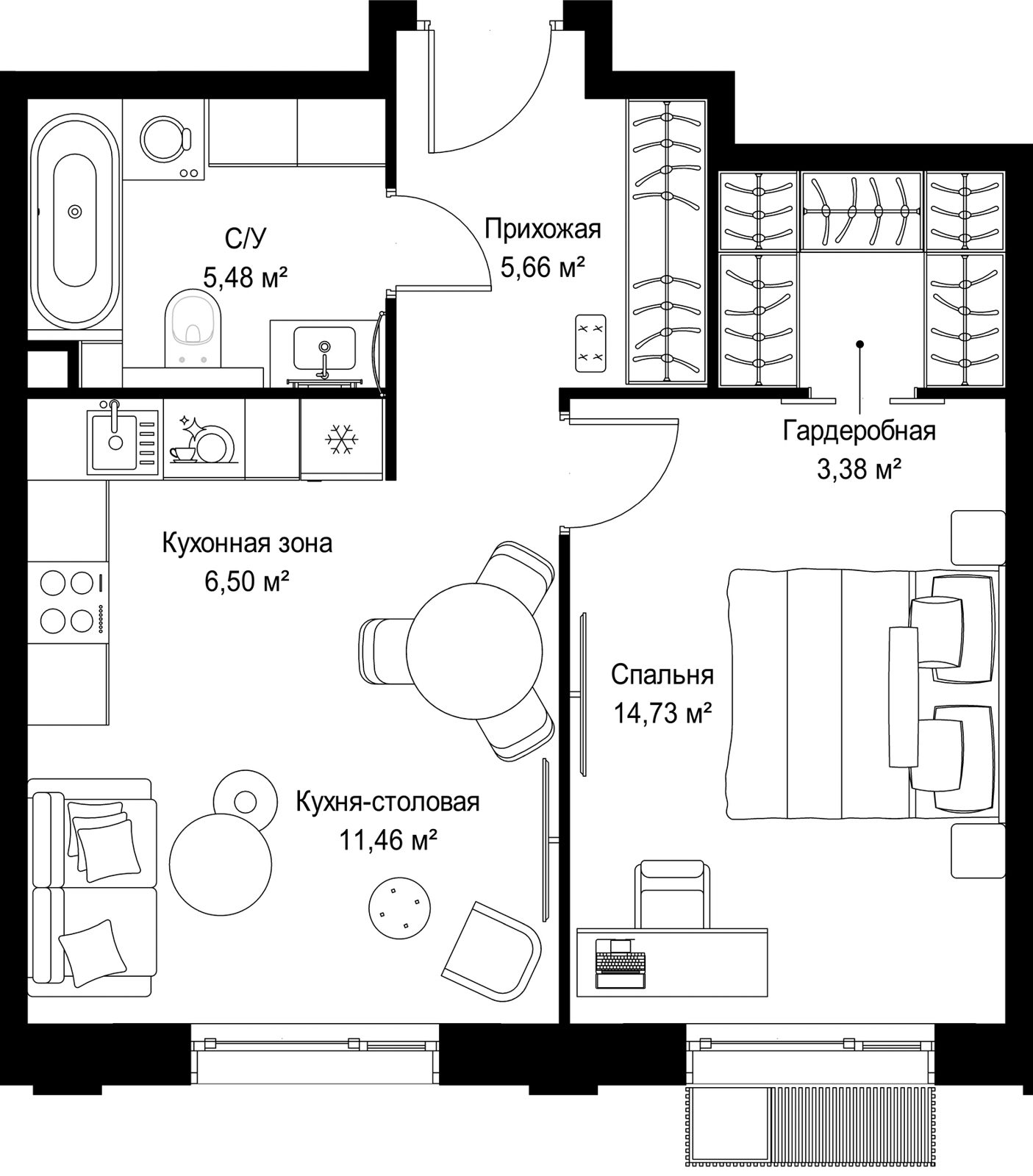 1-комнатная квартира, 47,2 м²