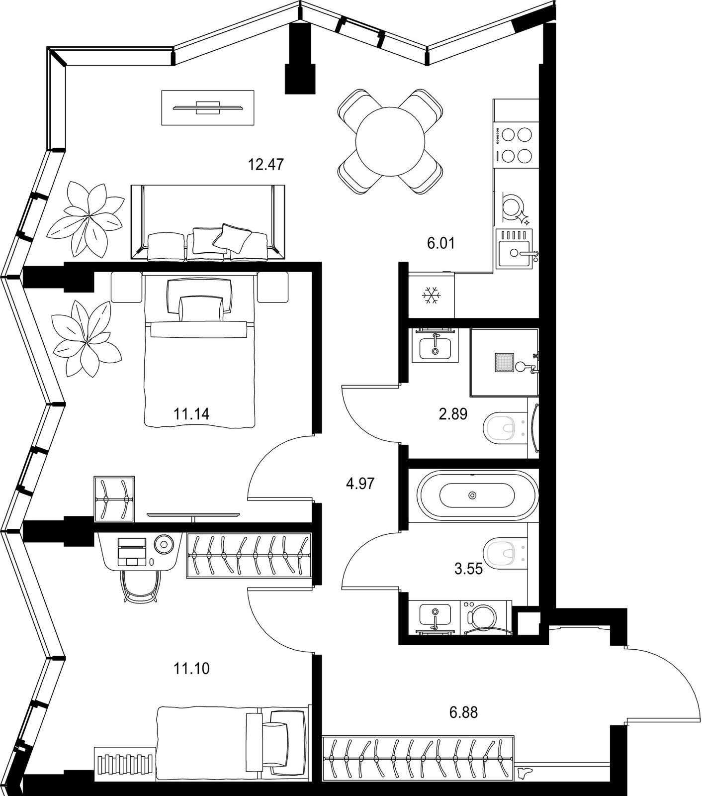 2-комнатная квартира, 59 м²