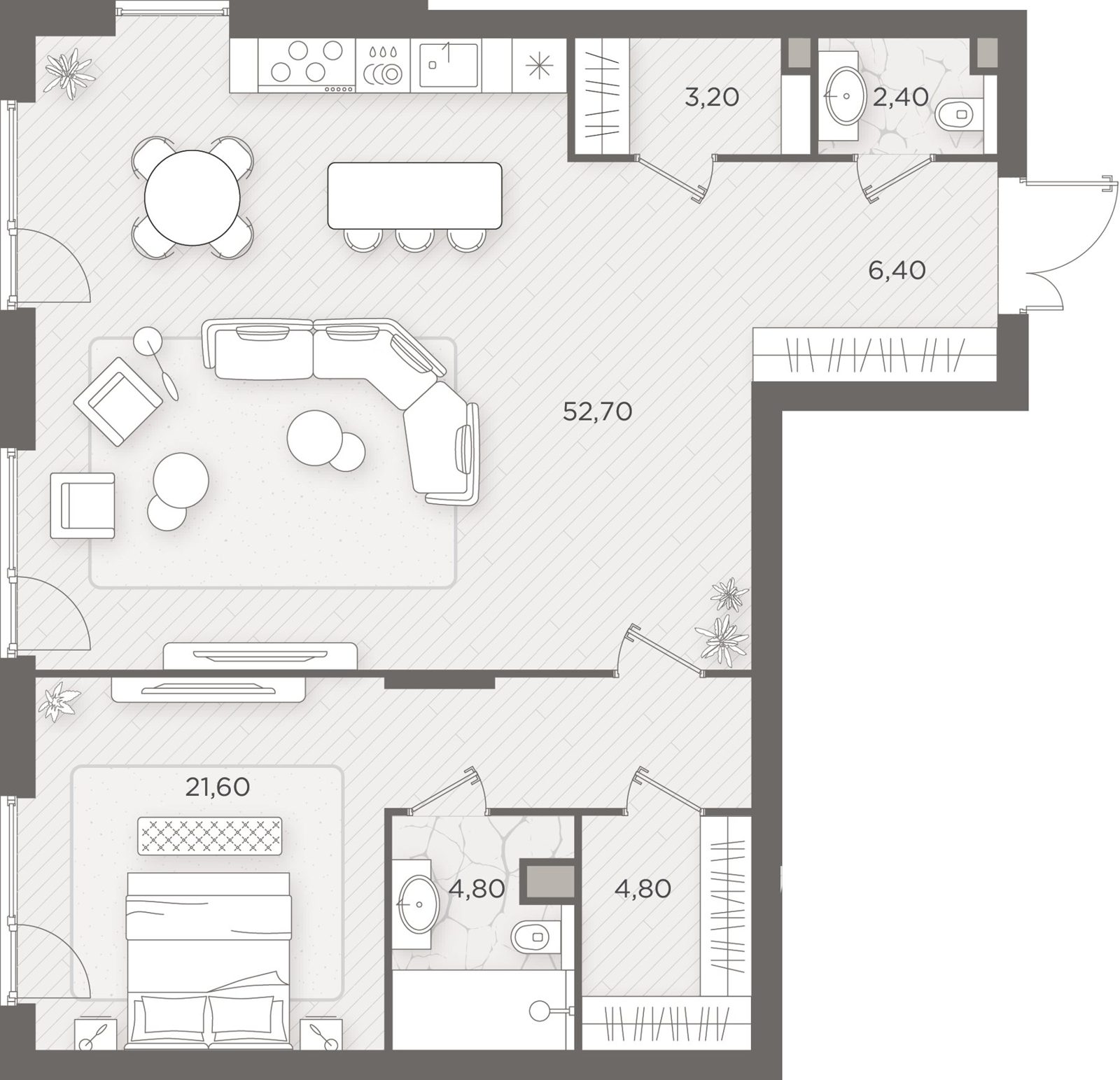 1-комнатная квартира, 96,1 м²