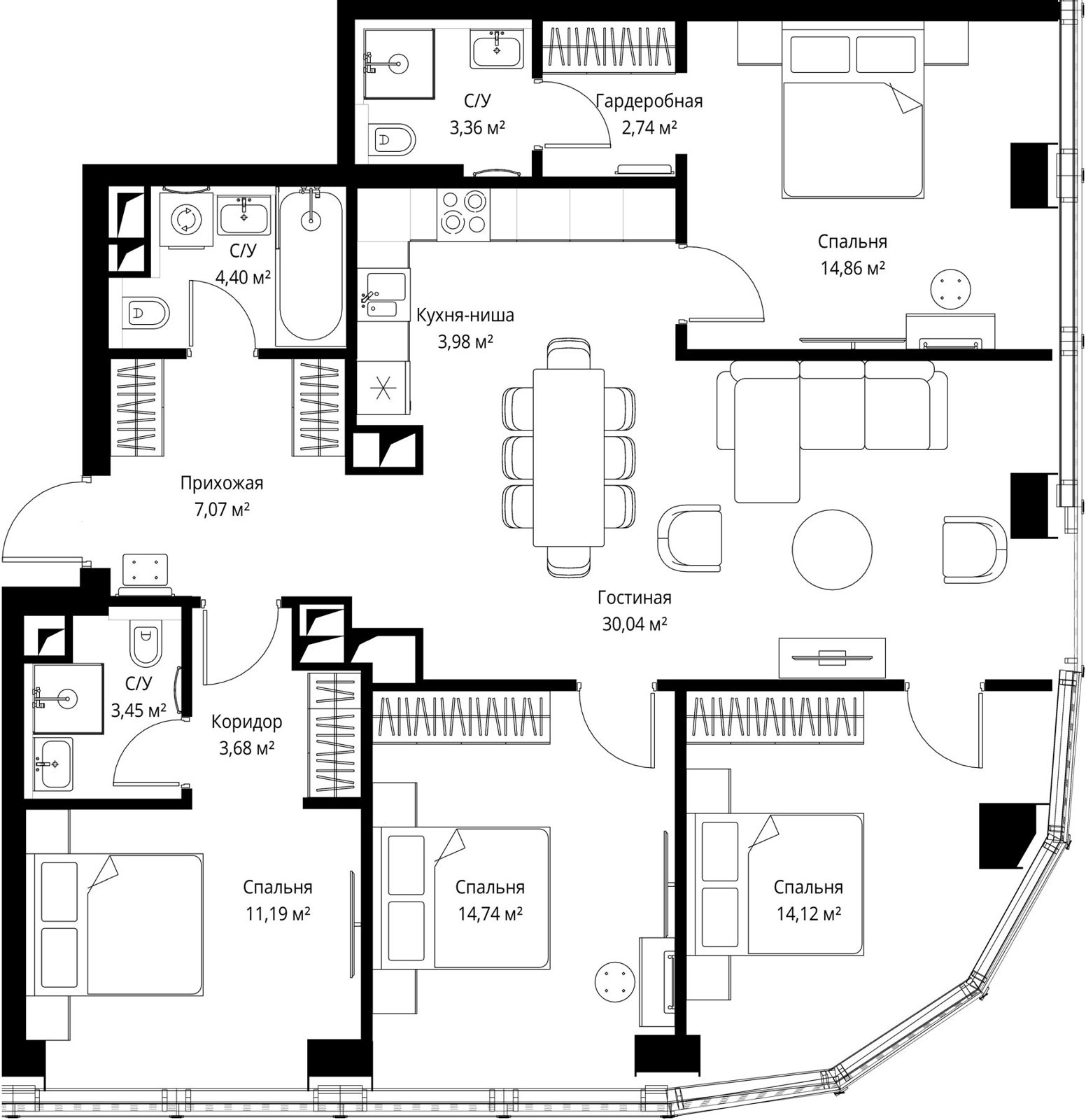 4-комнатная квартира, 114,3 м²
