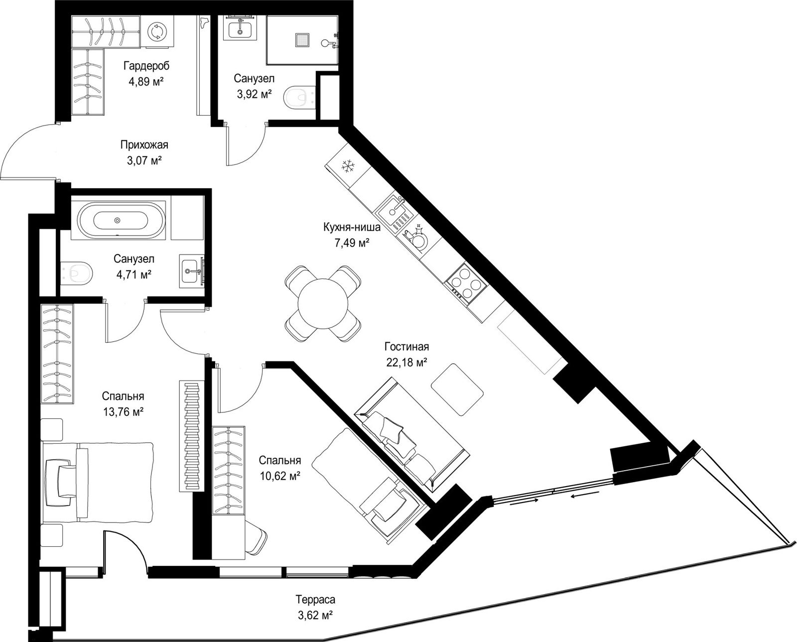 2-комнатная квартира, 74,3 м²