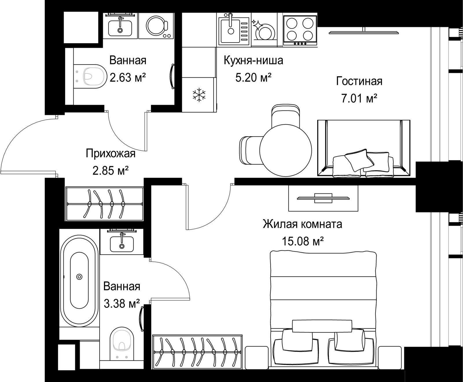 1-комнатная квартира, 36,1 м²