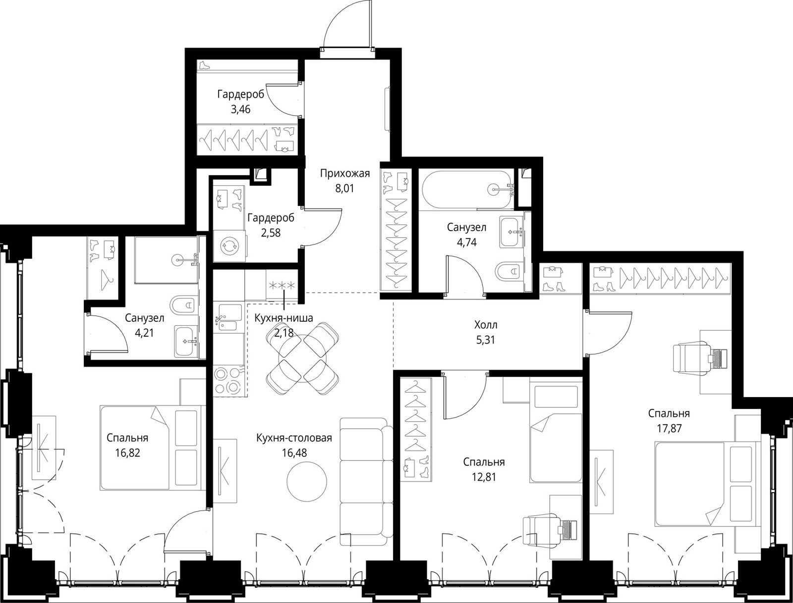 3-комнатная квартира, 94,5 м²