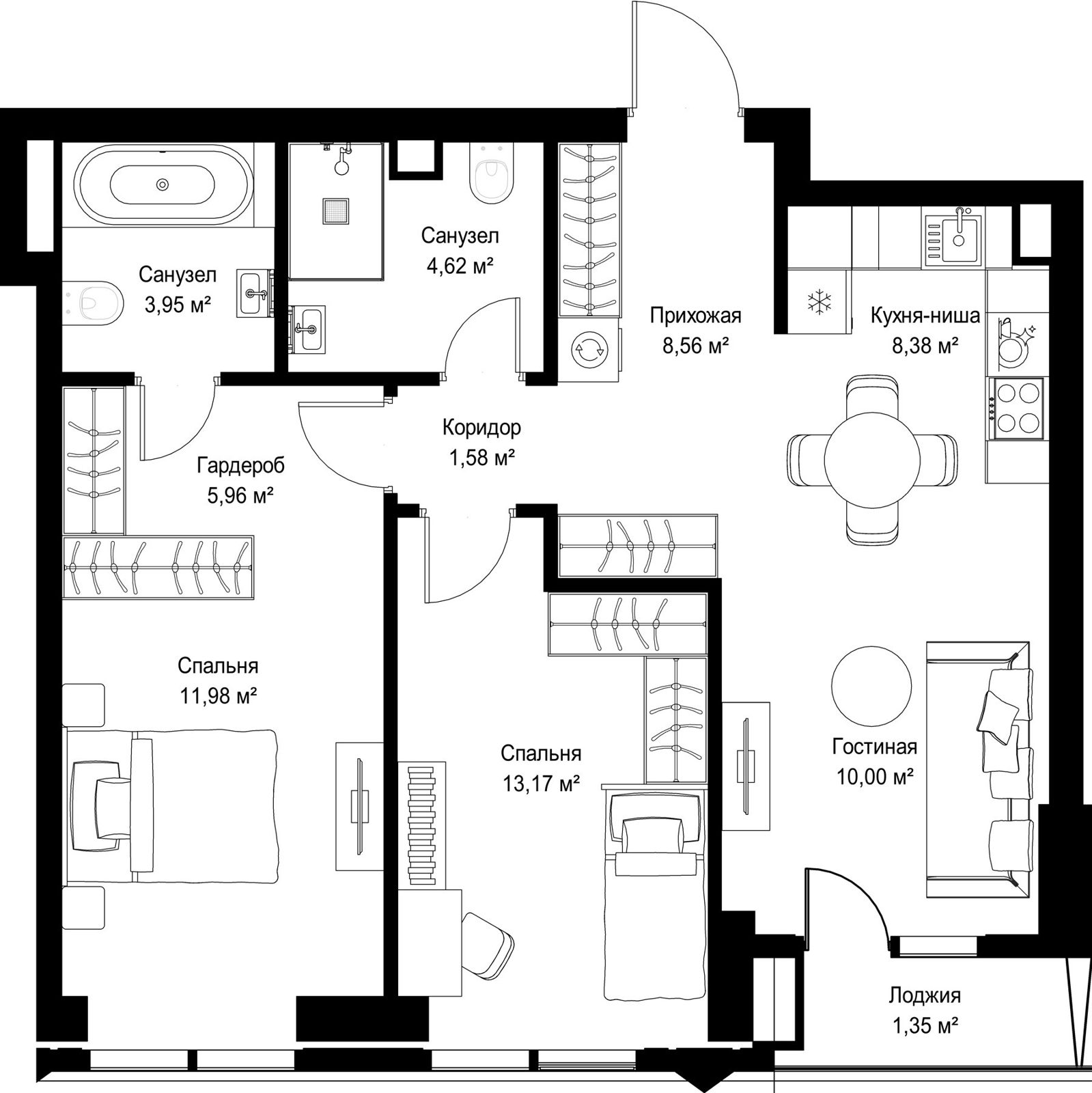 2-комнатная квартира, 69,5 м²