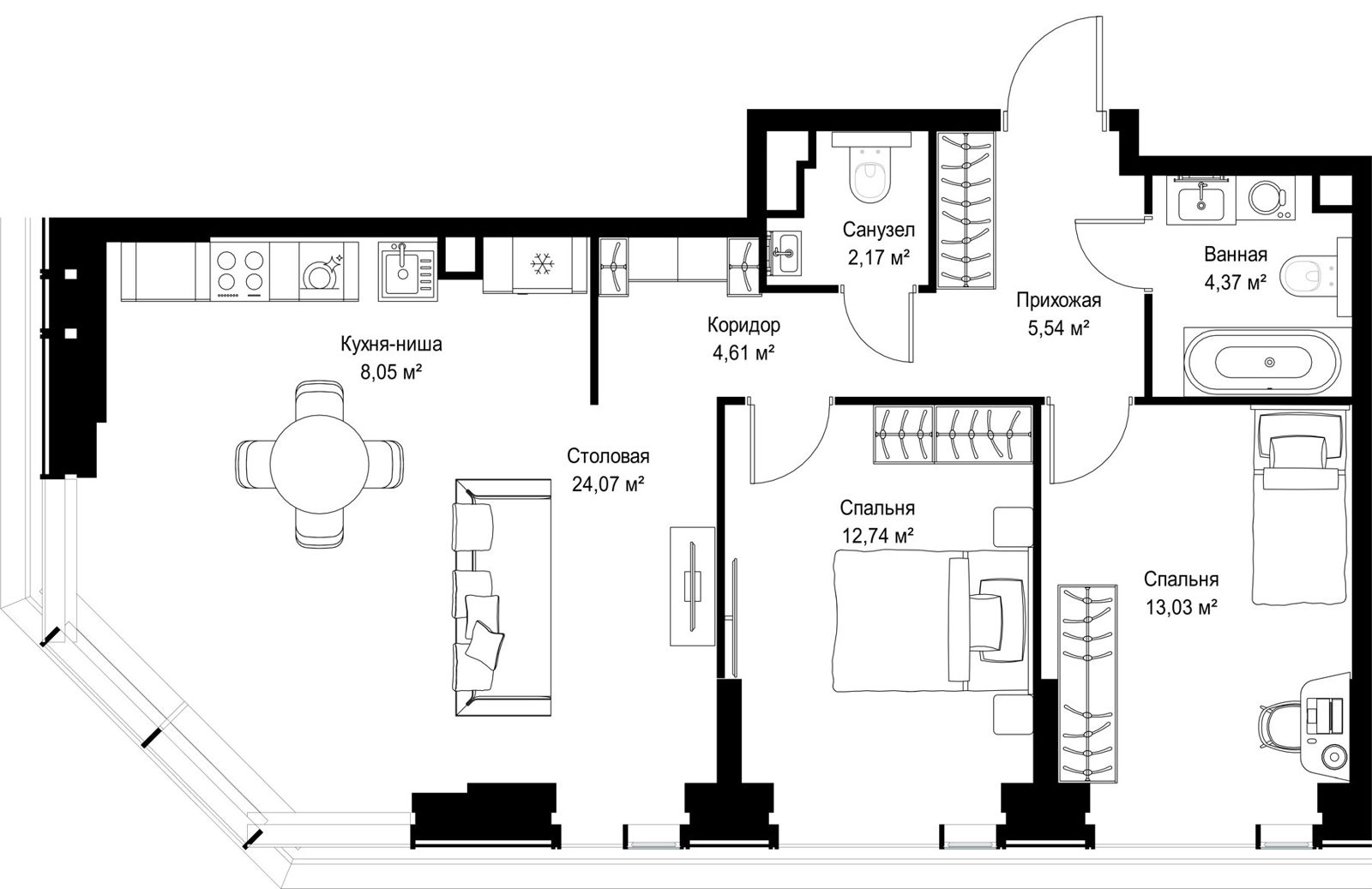2-комнатная квартира, 74,6 м² — фото 2