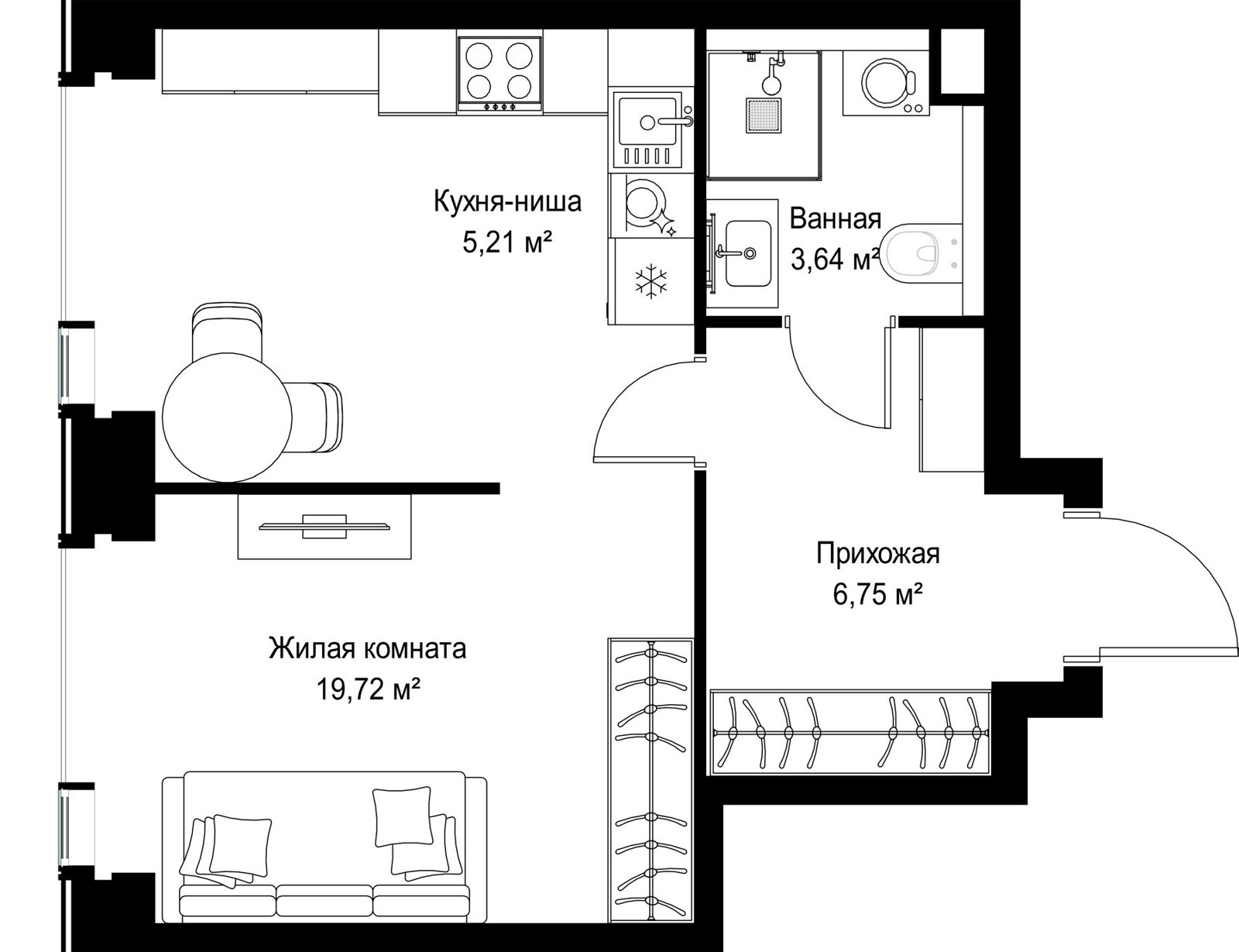 1-комнатная квартира, 35,3 м²