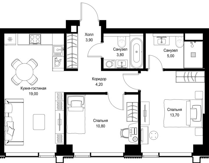 2-комнатная квартира, 60,4 м² — фото 1