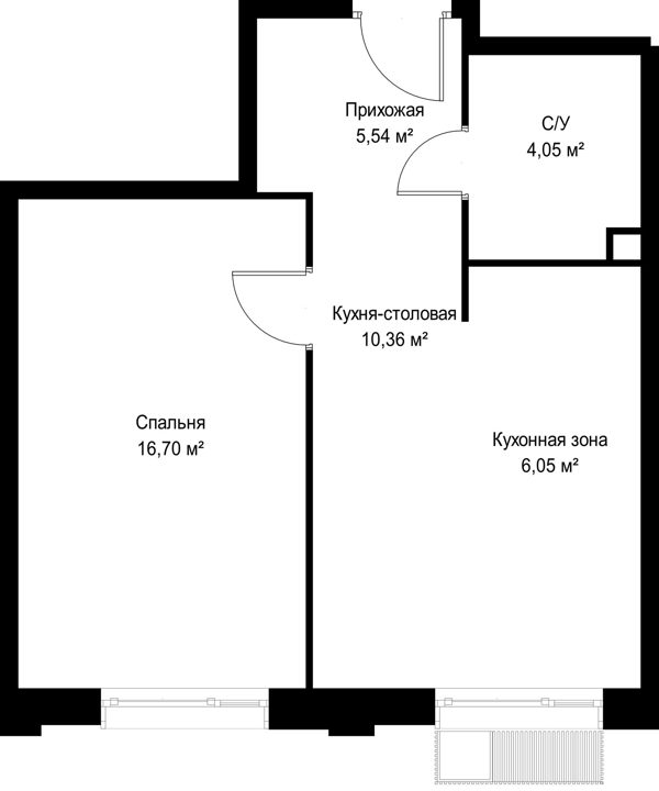 1-комнатная квартира, 42,7 м² — фото 2