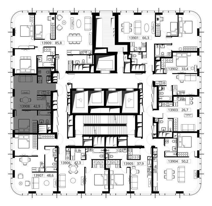 1-комнатная квартира, 42,9 м² — фото 2