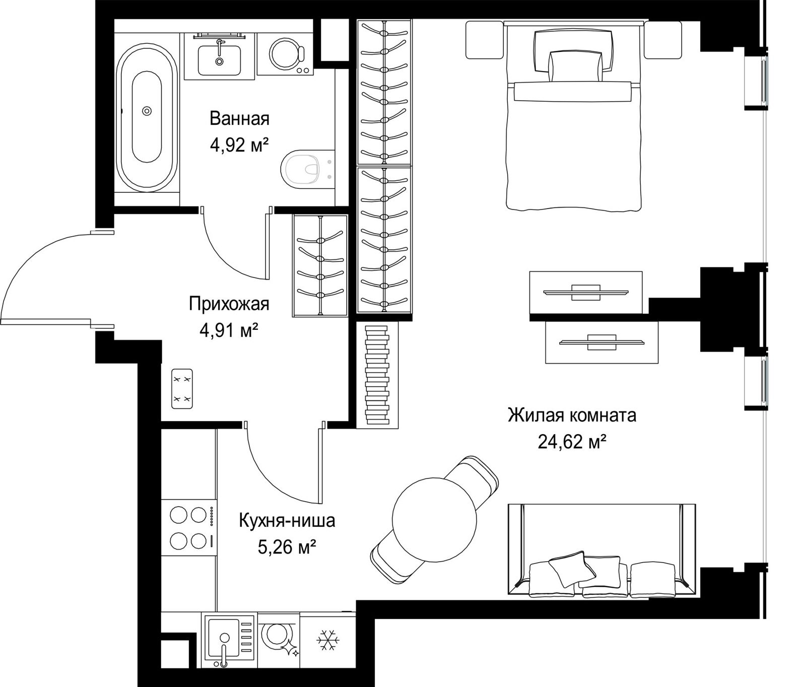 1-комнатная квартира, 39,7 м²