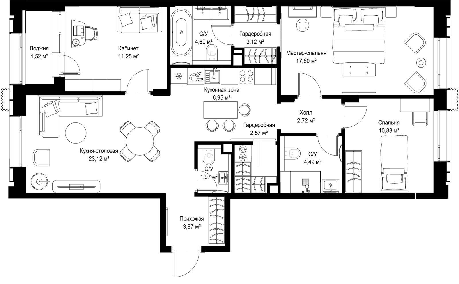 3-комнатная квартира, 94,6 м²