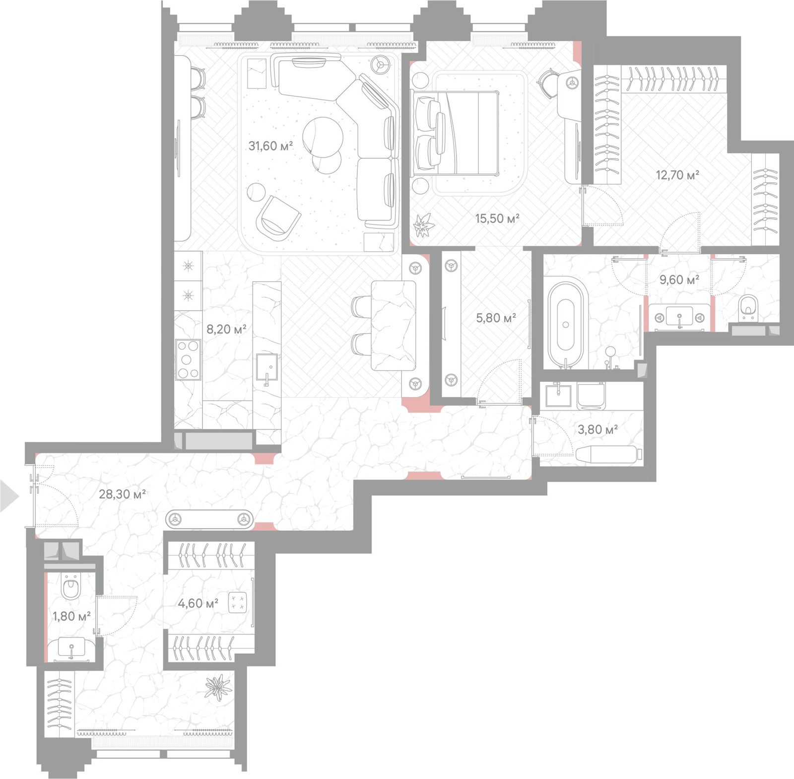 1-комнатная квартира, 121,9 м²