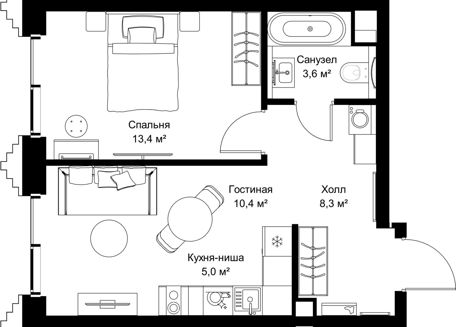 1-комнатная квартира, 40,7 м²