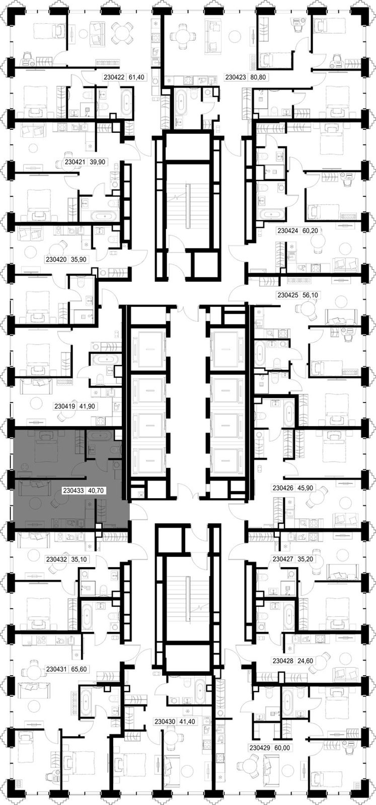 1-комнатная квартира, 40,7 м² — фото 2