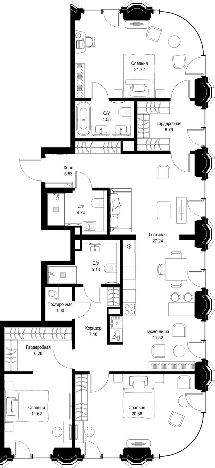3-комнатная квартира, 132,8 м²