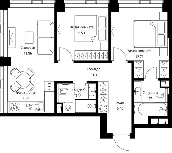 2-комнатная квартира, 58,1 м² — фото 1