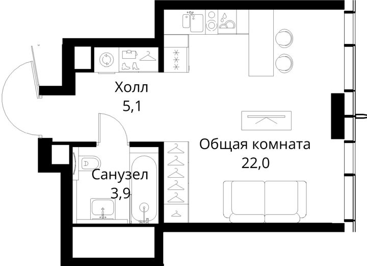 Квартира-студия, 31 м² — фото 1
