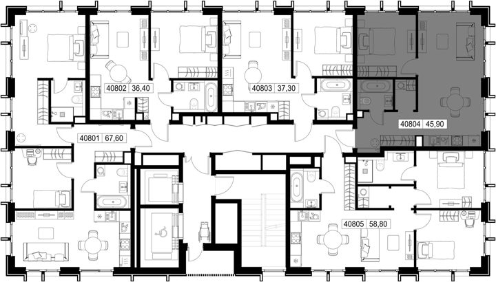 1-комнатная квартира, 45,9 м² — фото 2