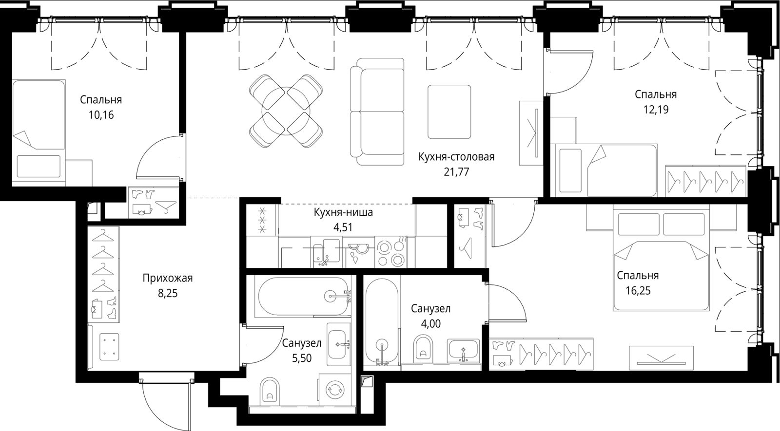 3-комнатная квартира, 82,6 м²