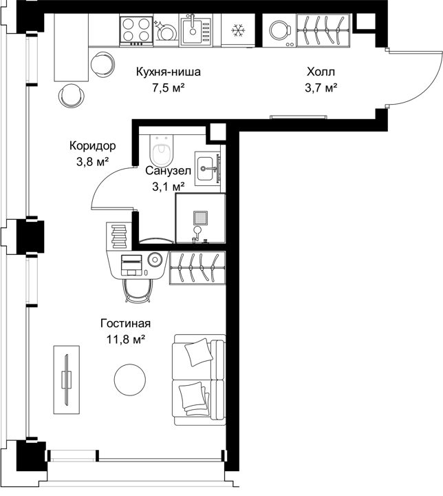 Квартира-студия, 29,9 м² — фото 1