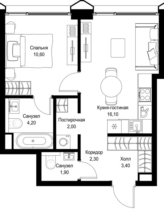 1-комнатная квартира, 40,5 м² — фото 1