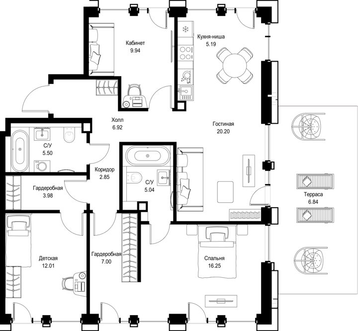3-комнатная квартира, 101,6 м²