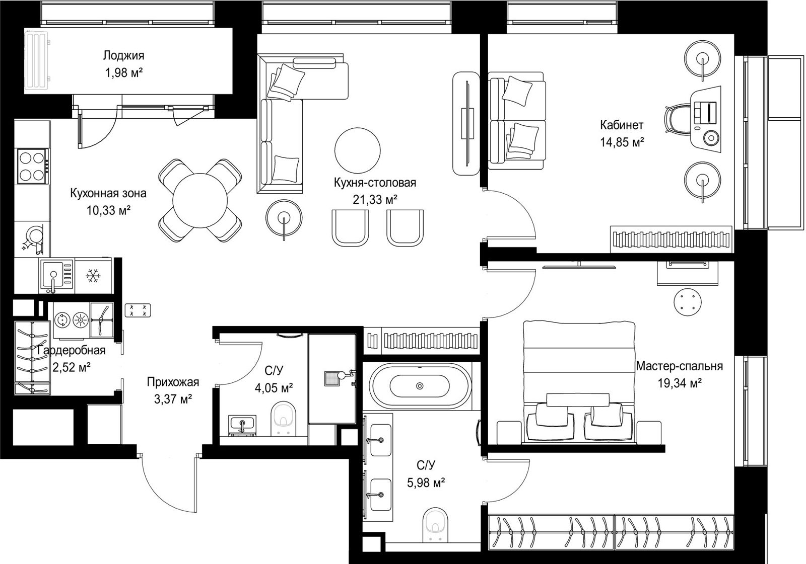 2-комнатная квартира, 83,8 м²