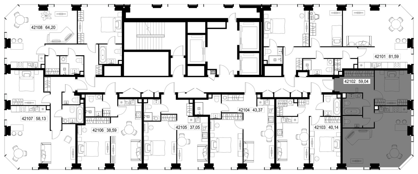 2-комнатная квартира, 59 м² — фото 3