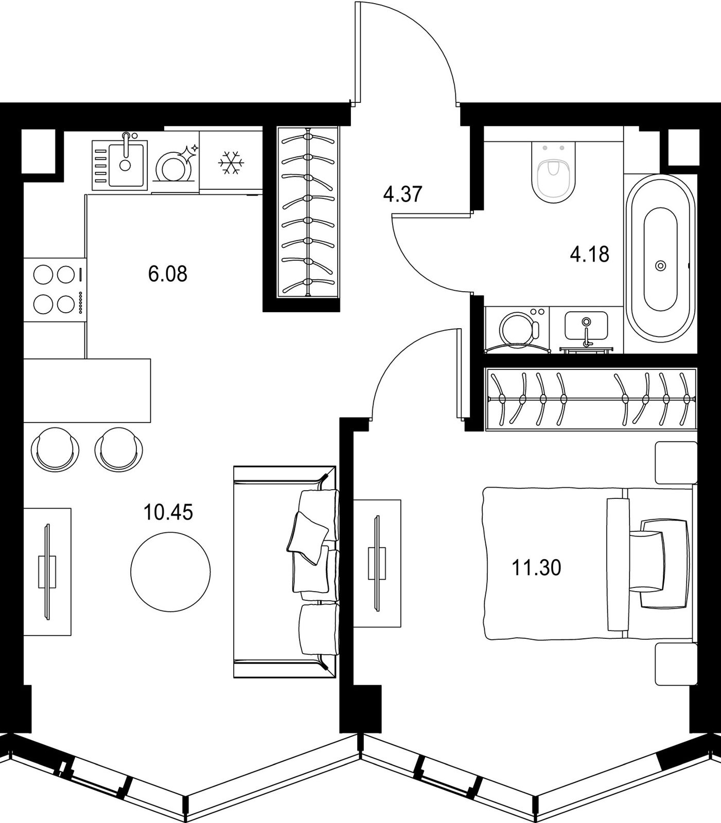 1-комнатная квартира, 36,4 м²