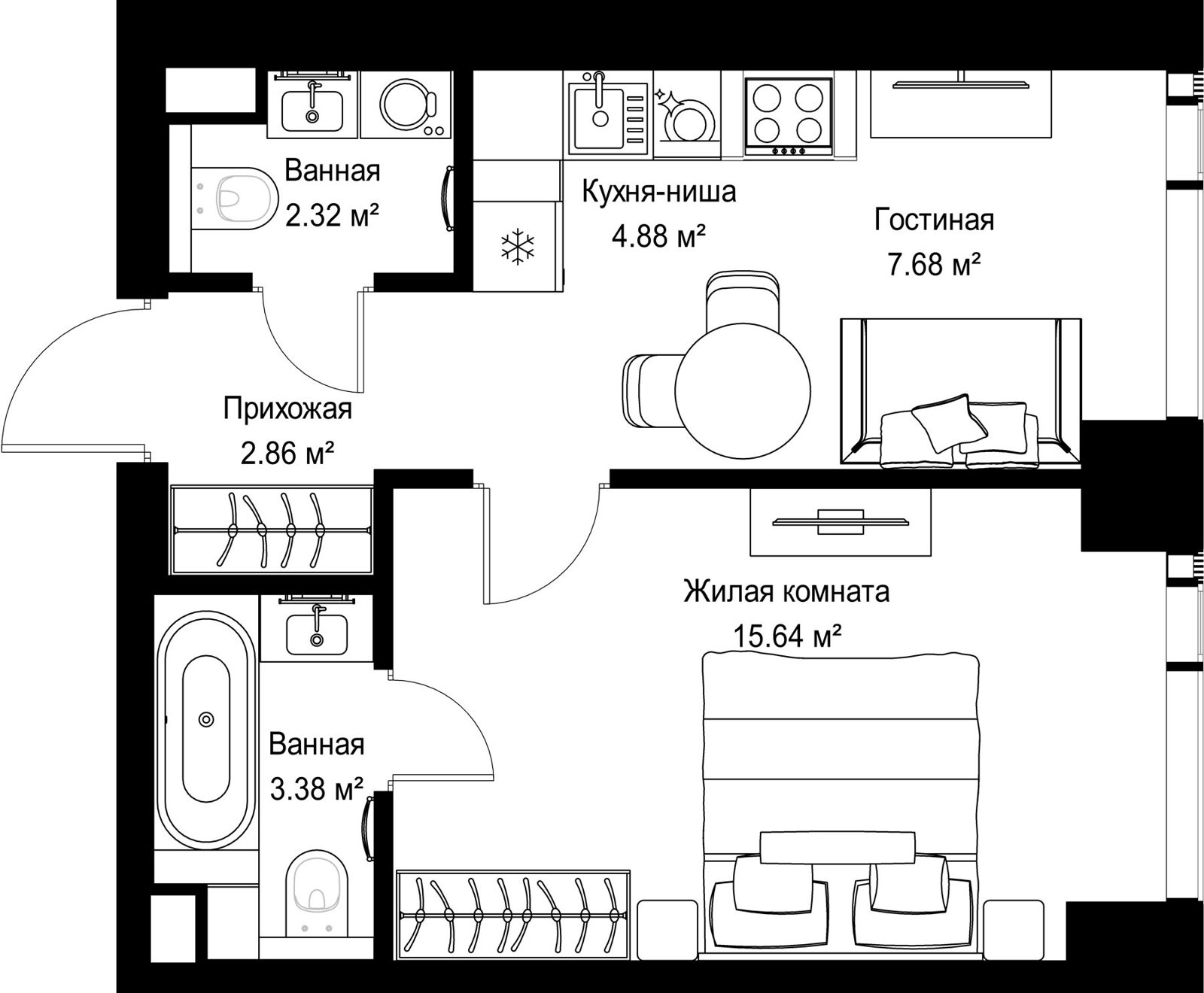 1-комнатная квартира, 36,8 м²