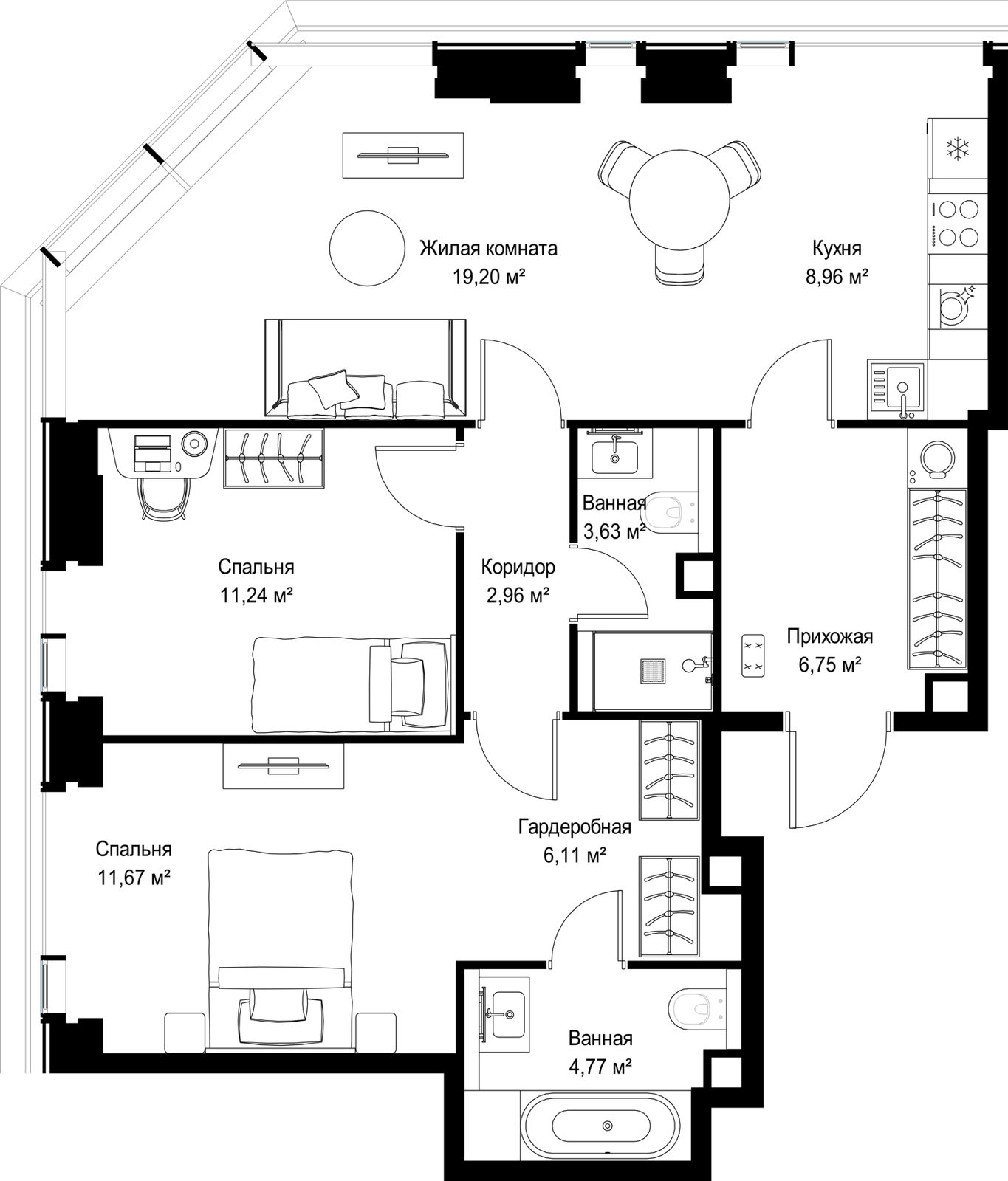 2-комнатная квартира, 75,3 м²