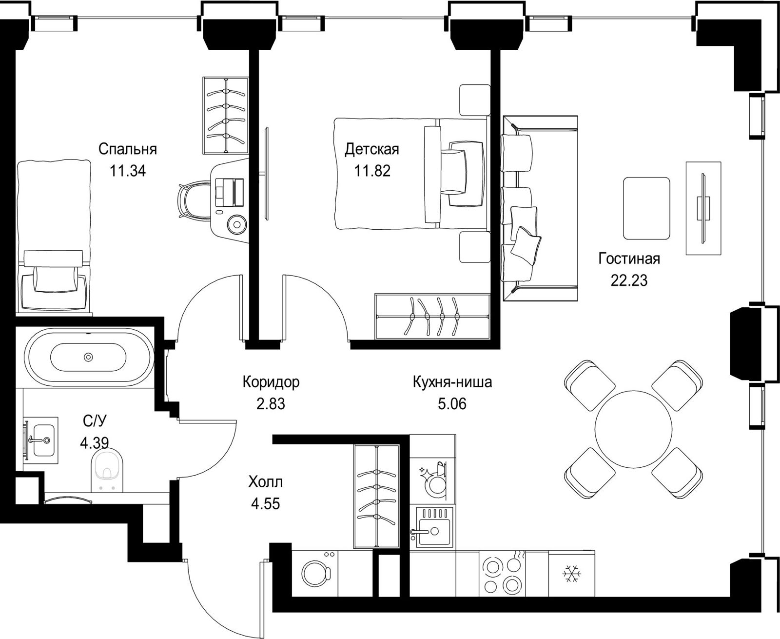 2-комнатная квартира, 62,2 м²