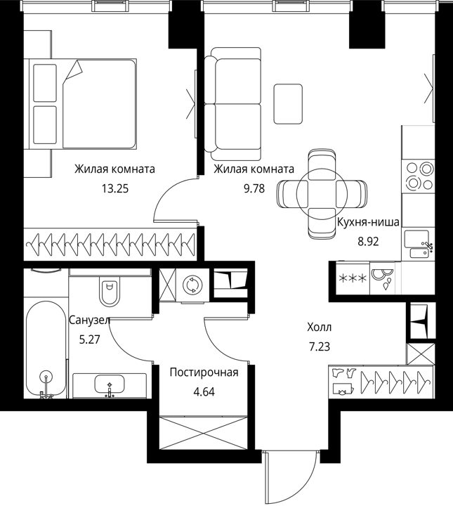 1-комнатная квартира, 49,1 м² — фото 1