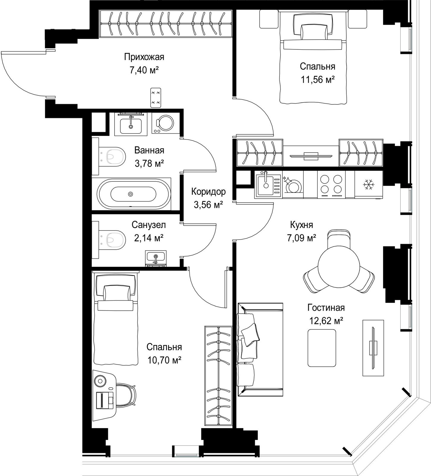 2-комнатная квартира, 58,9 м² — фото 2