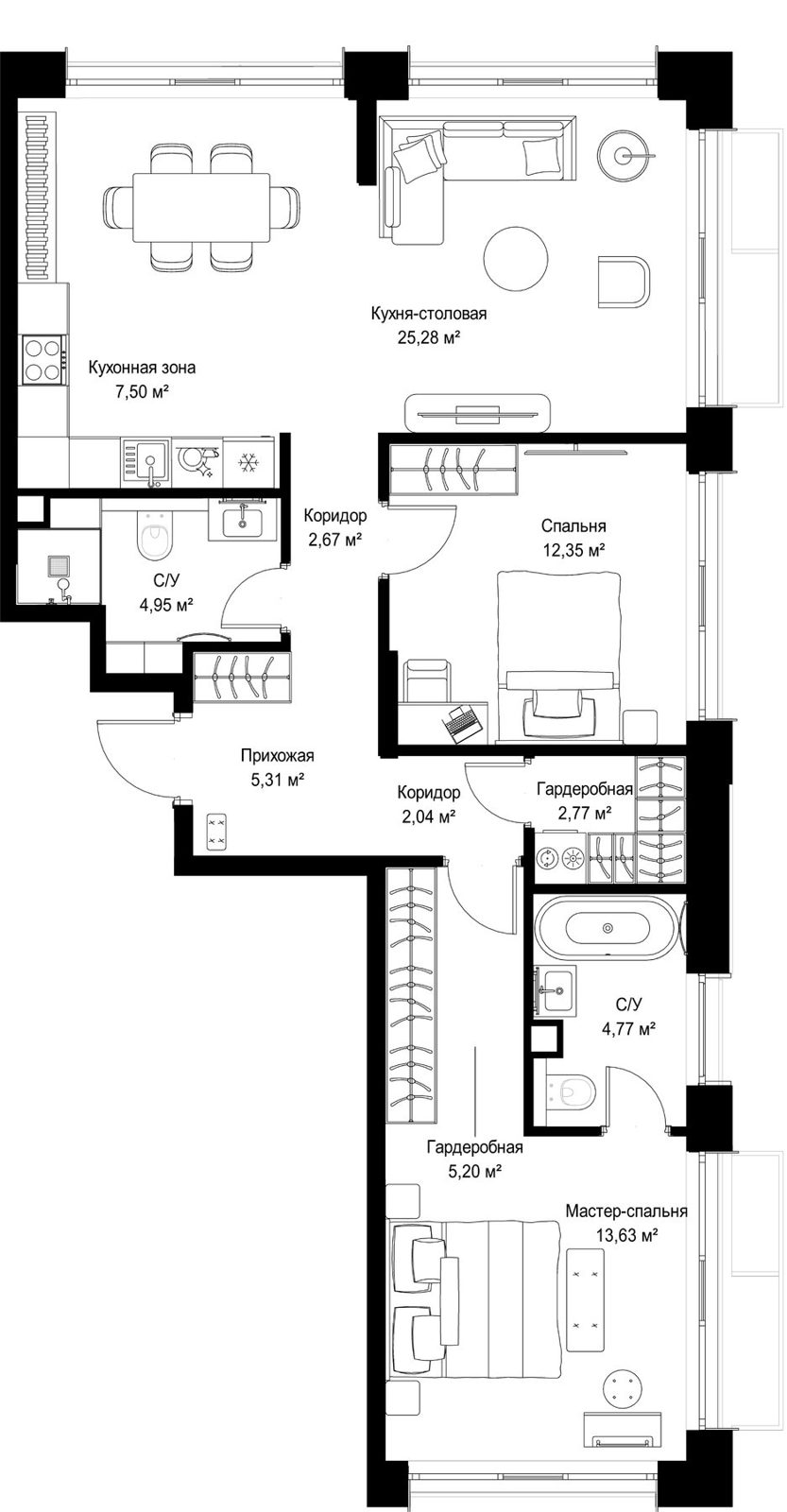 2-комнатная квартира, 86,5 м²