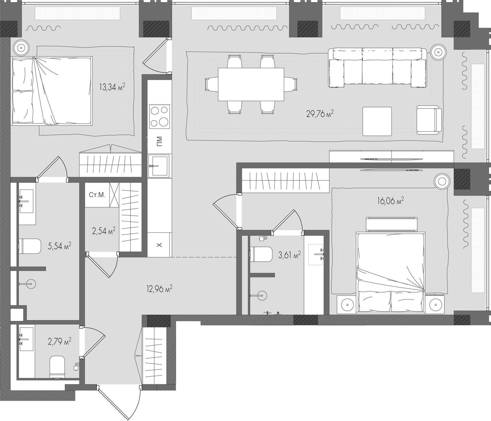 2-комнатная квартира, 86,1 м²