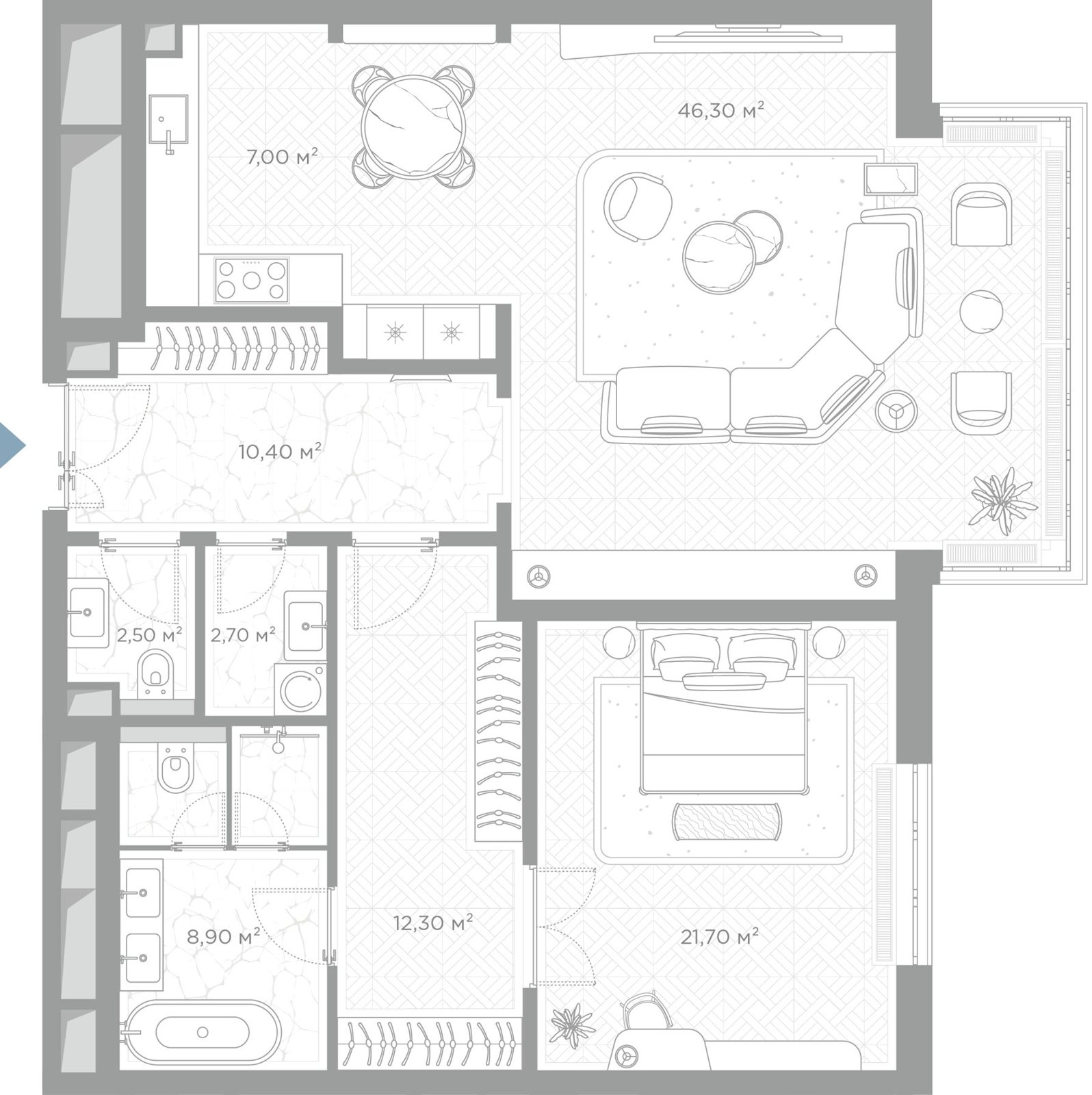 1-комнатная квартира, 111,8 м²