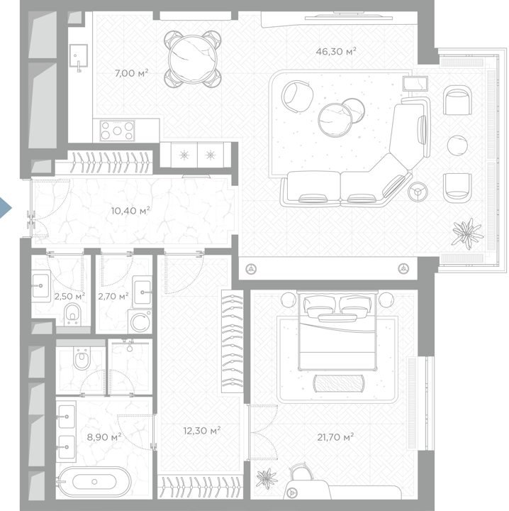 1-комнатная квартира, 111,8 м²
