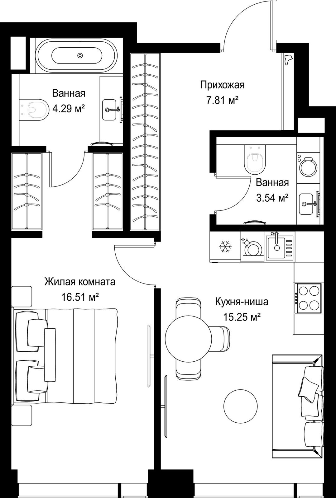 1-комнатная квартира, 47,4 м²