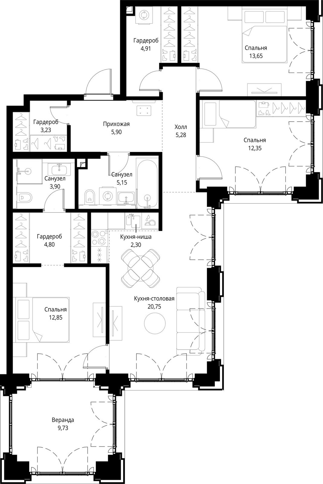 3-комнатная квартира, 104,8 м²