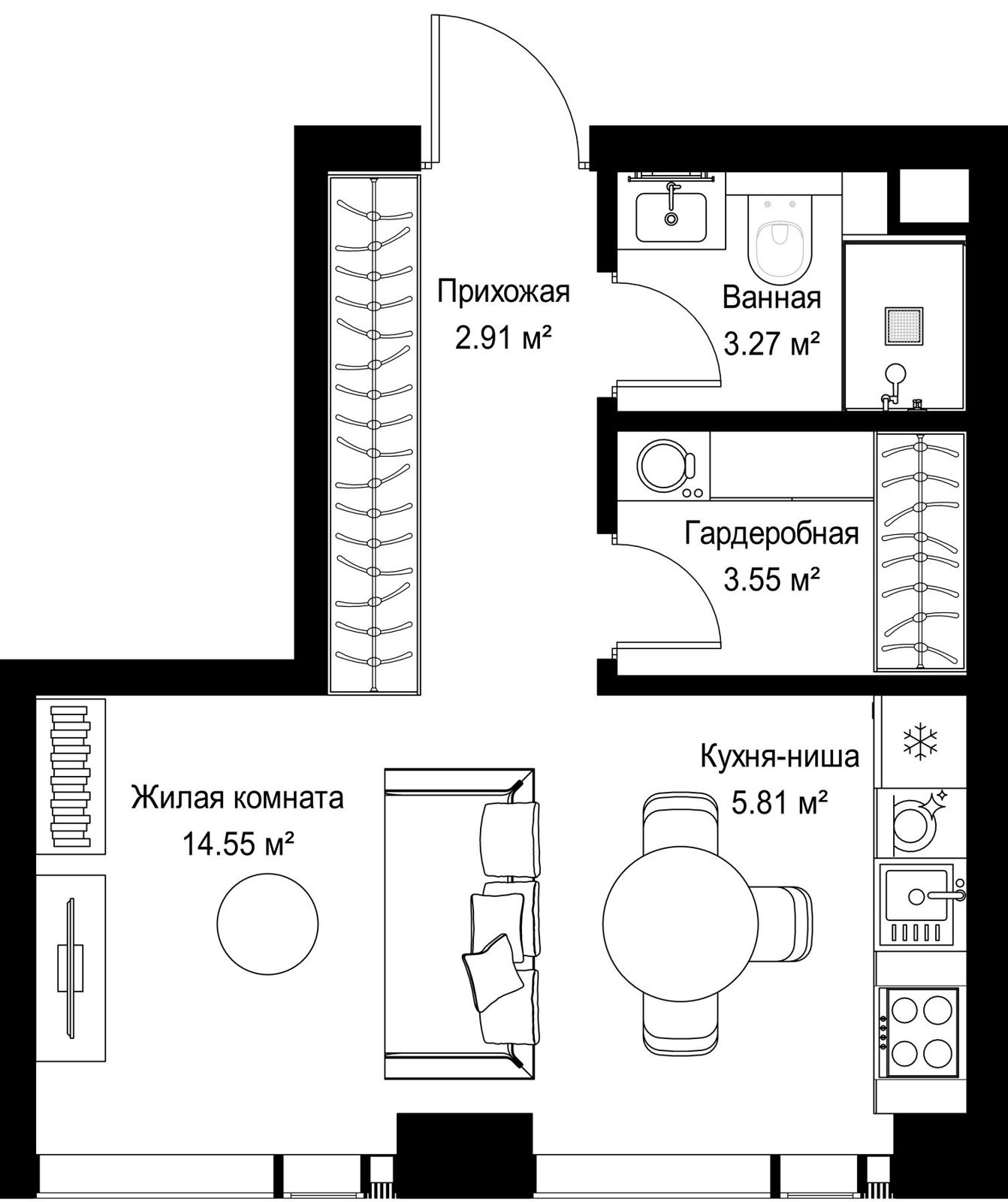 Квартира-студия, 30,1 м²