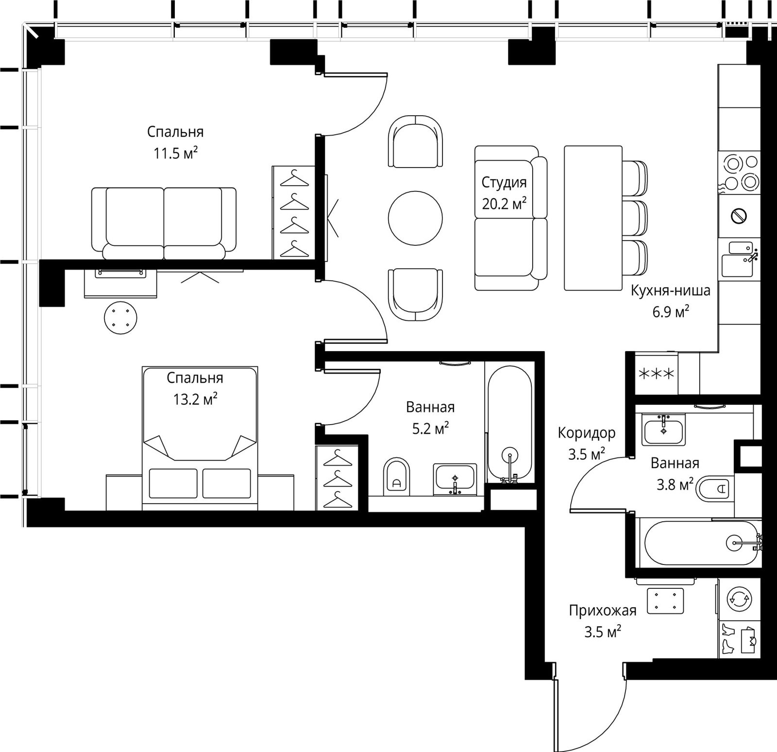 2-комнатная квартира, 67,8 м²