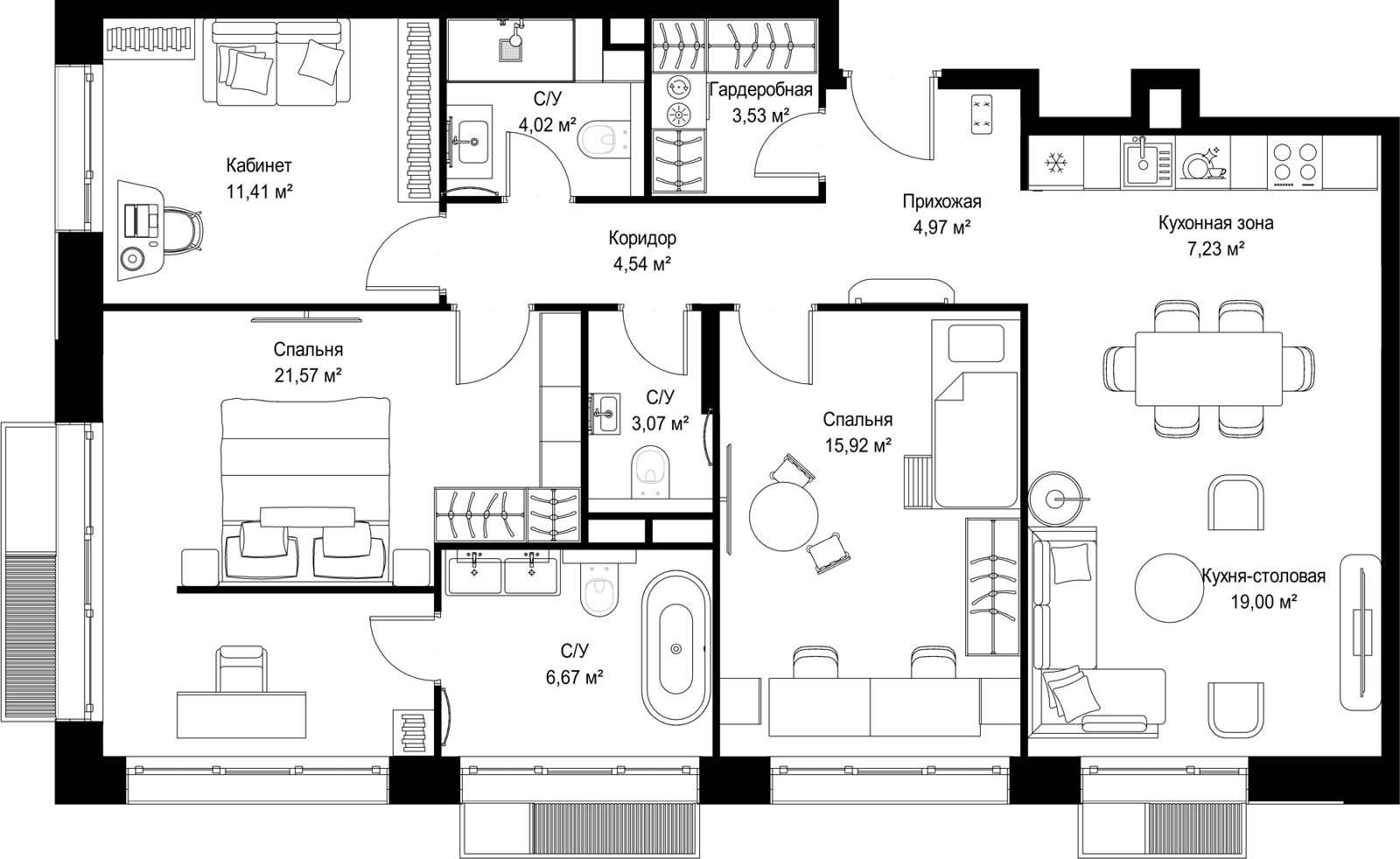3-комнатная квартира, 101,9 м²