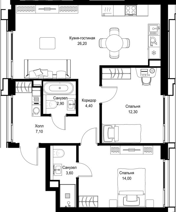 2-комнатная квартира, 70,5 м² — фото 1