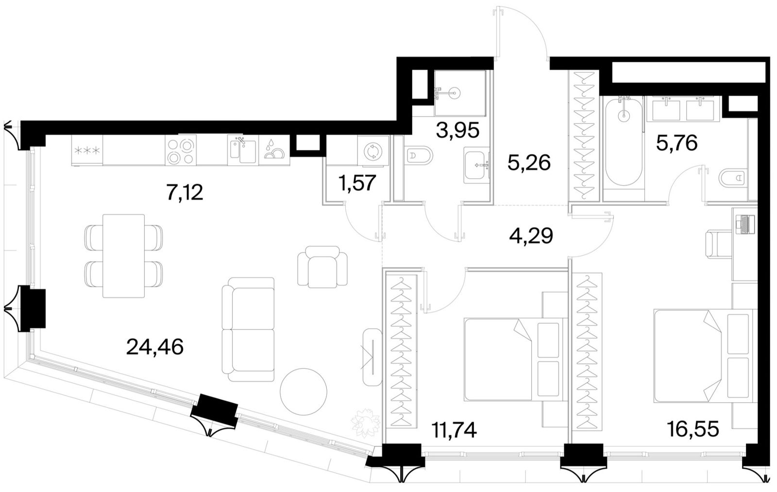 2-комнатная квартира, 80,7 м²
