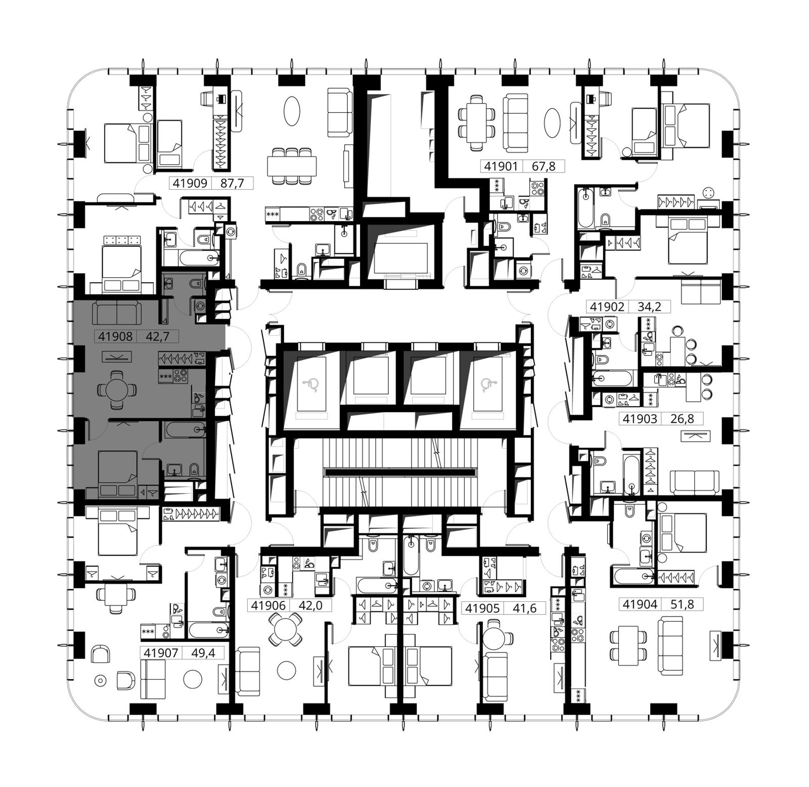 1-комнатная квартира, 42,7 м² — фото 2