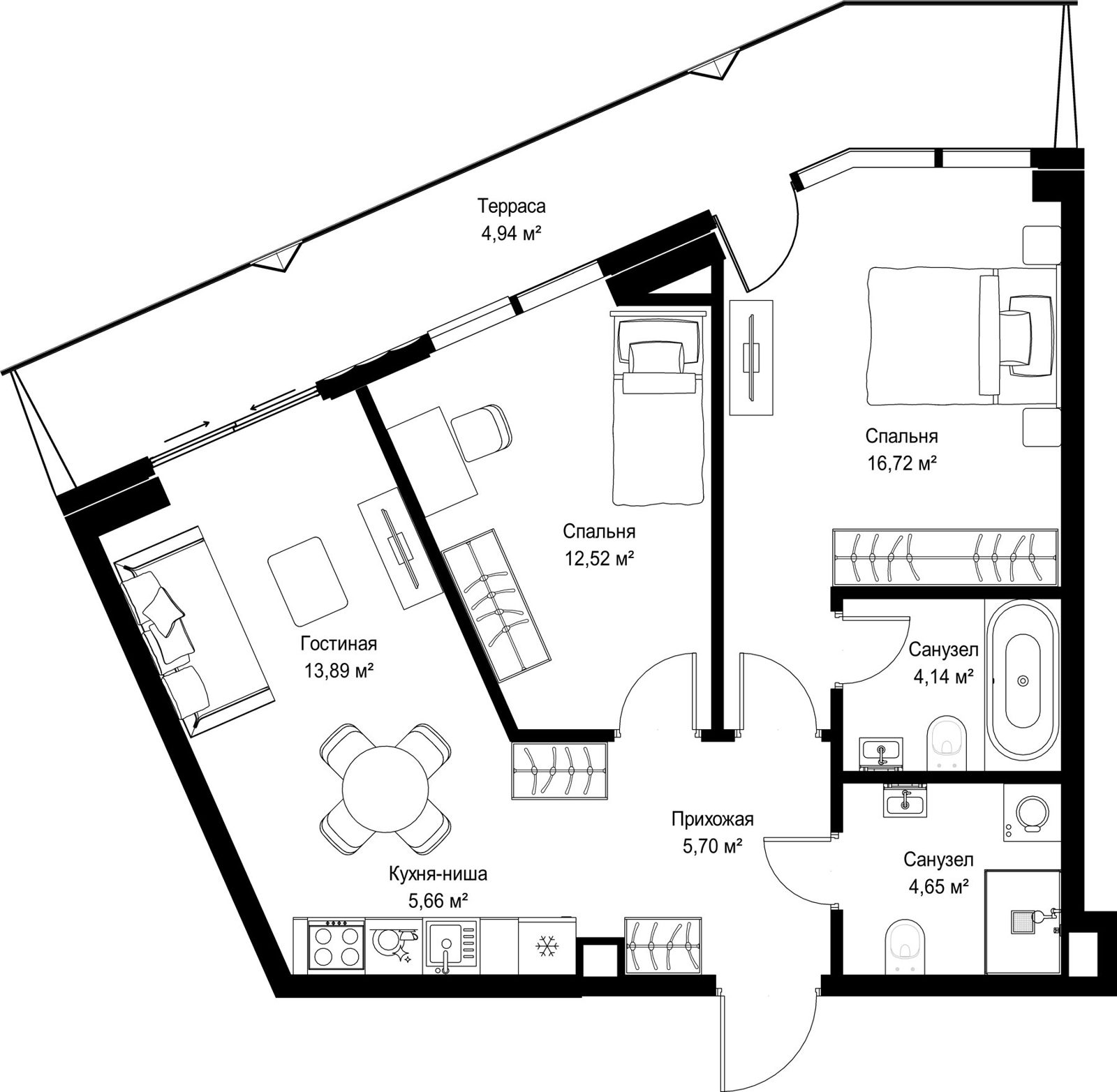 2-комнатная квартира, 68,2 м²