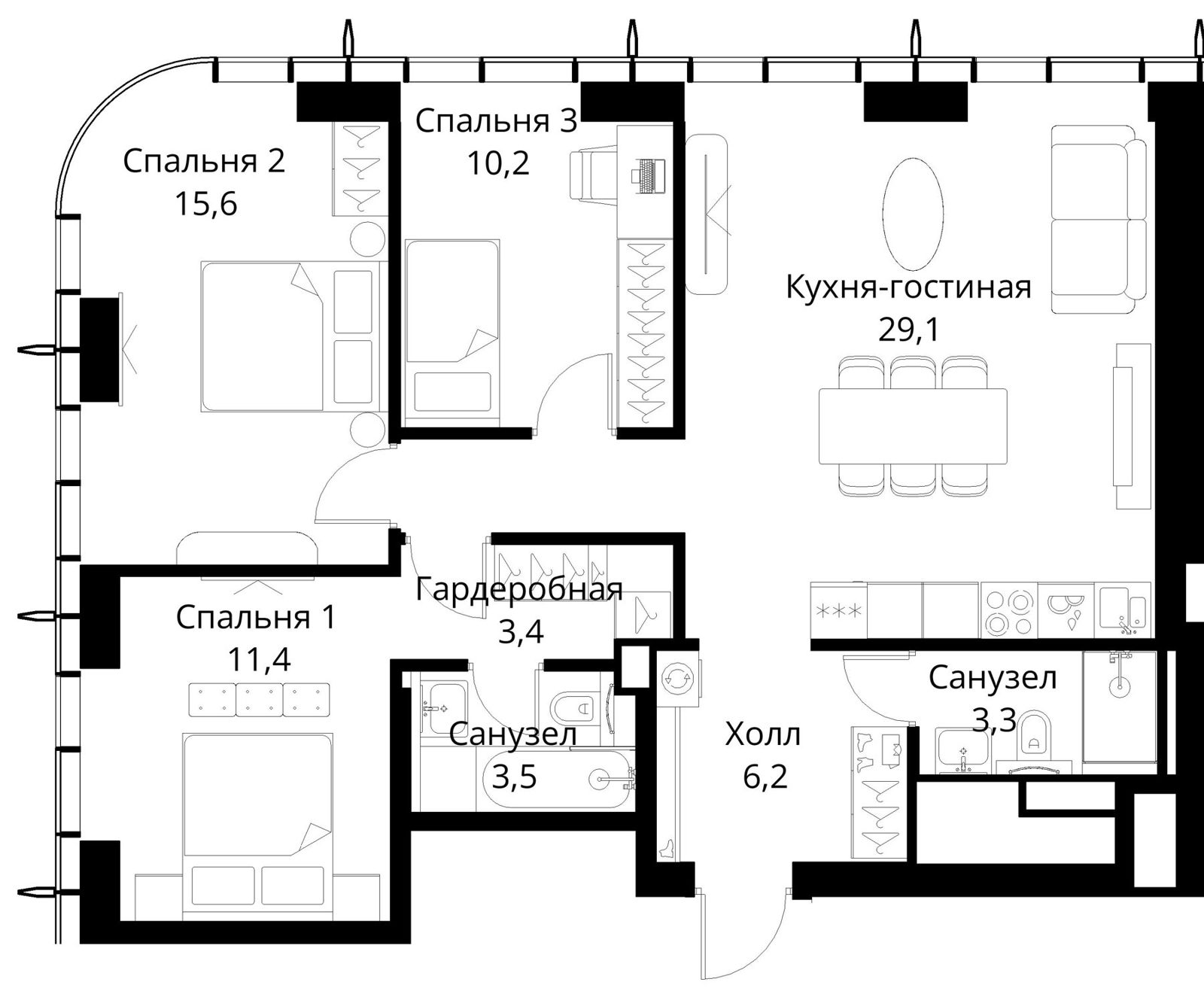 3-комнатная квартира, 85,7 м²