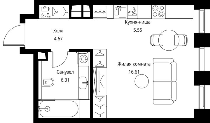 Квартира-студия, 33,1 м² — фото 1